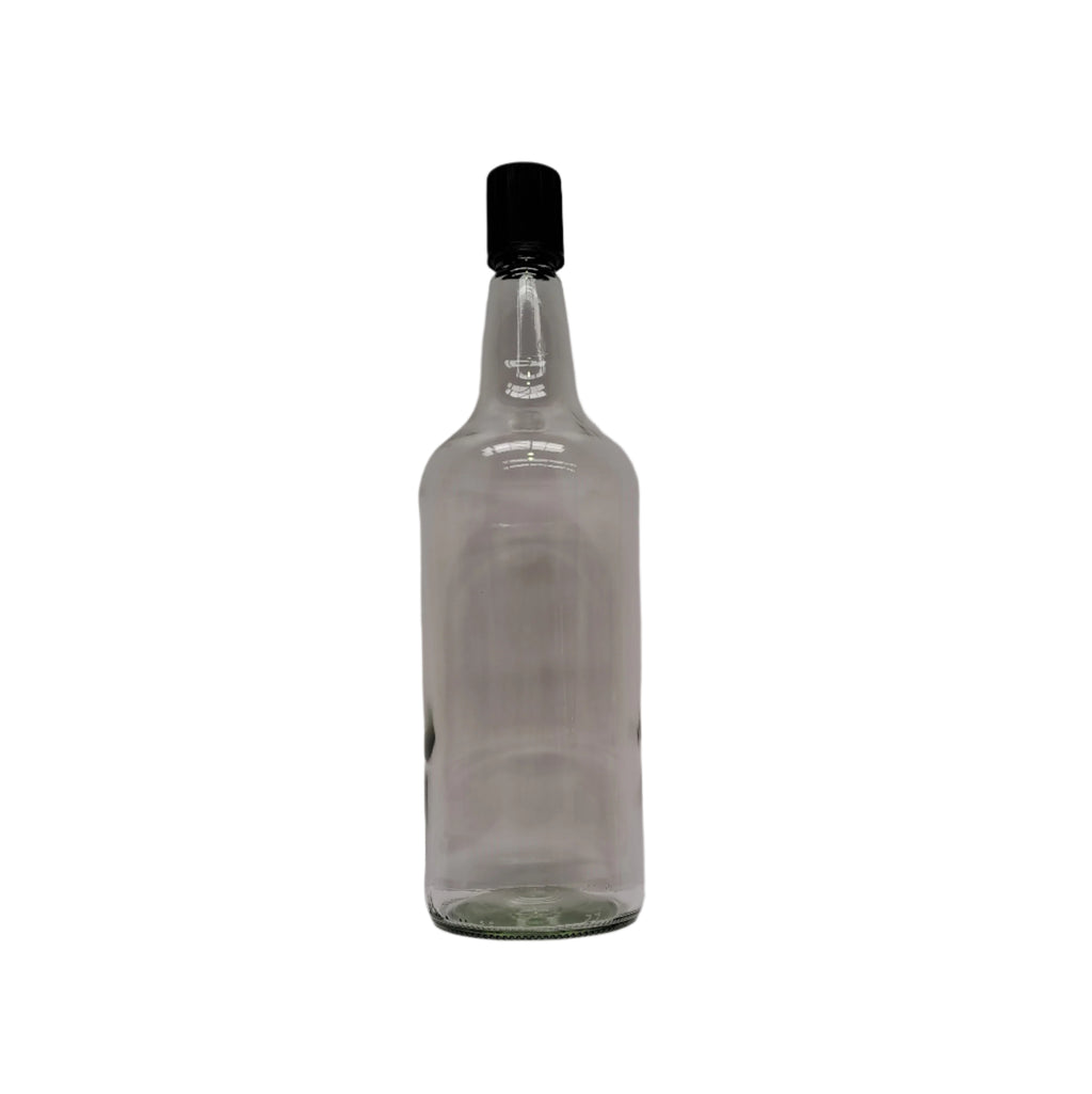 1125ml Glass Spirit Bottle & Black Plastic Wadded Cap ***Please read shipping conditons